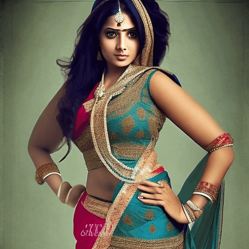 AI generated: create a female model with hourglass figure she is thick and she from India in traditional dress.
 b...