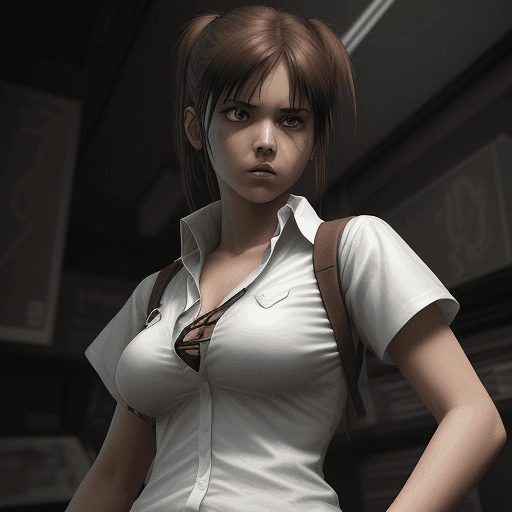 AI generated: a girl with white shirt, in the style of comic book-style art, rendered in maya, junglecore, dark br...
