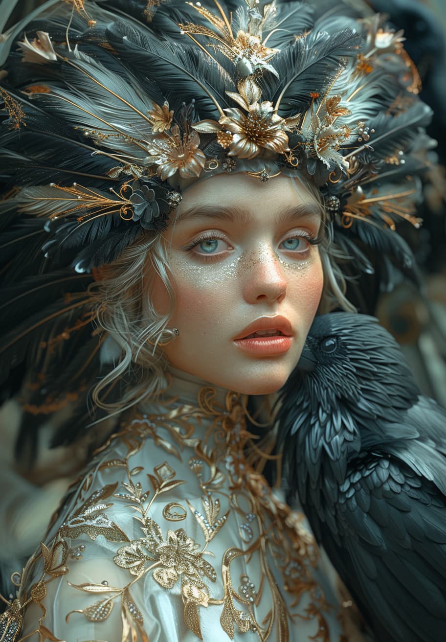 AI generated: Guweiz Intricate details:: very realistic Waxwing,photorealistic photo young female,Bombycilla:ultra...