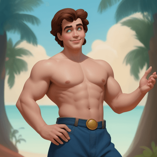 AI generated: Turn this picture into a classic shirtless disney style