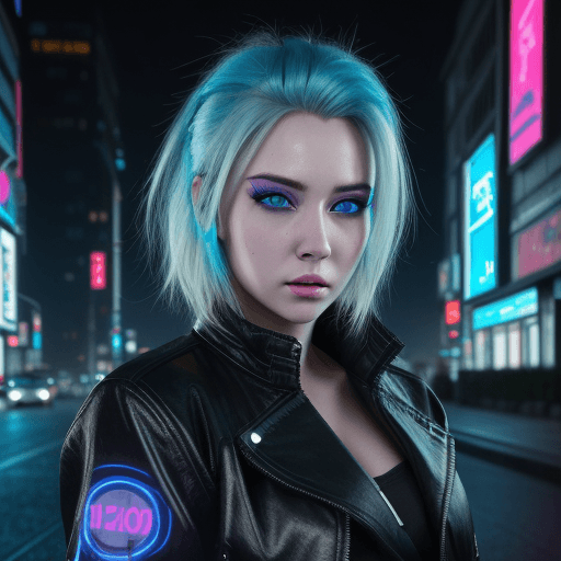AI generated: Hyper realistic, A lady with a cute face, and sleepy beautiful blue eyes, wearing a black jacket, br...