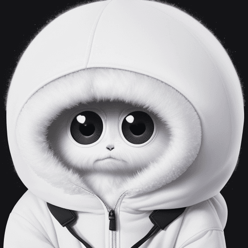 AI generated: a small, white, and furry creature with a big head and large eyes. It is wearing a winter white hood...