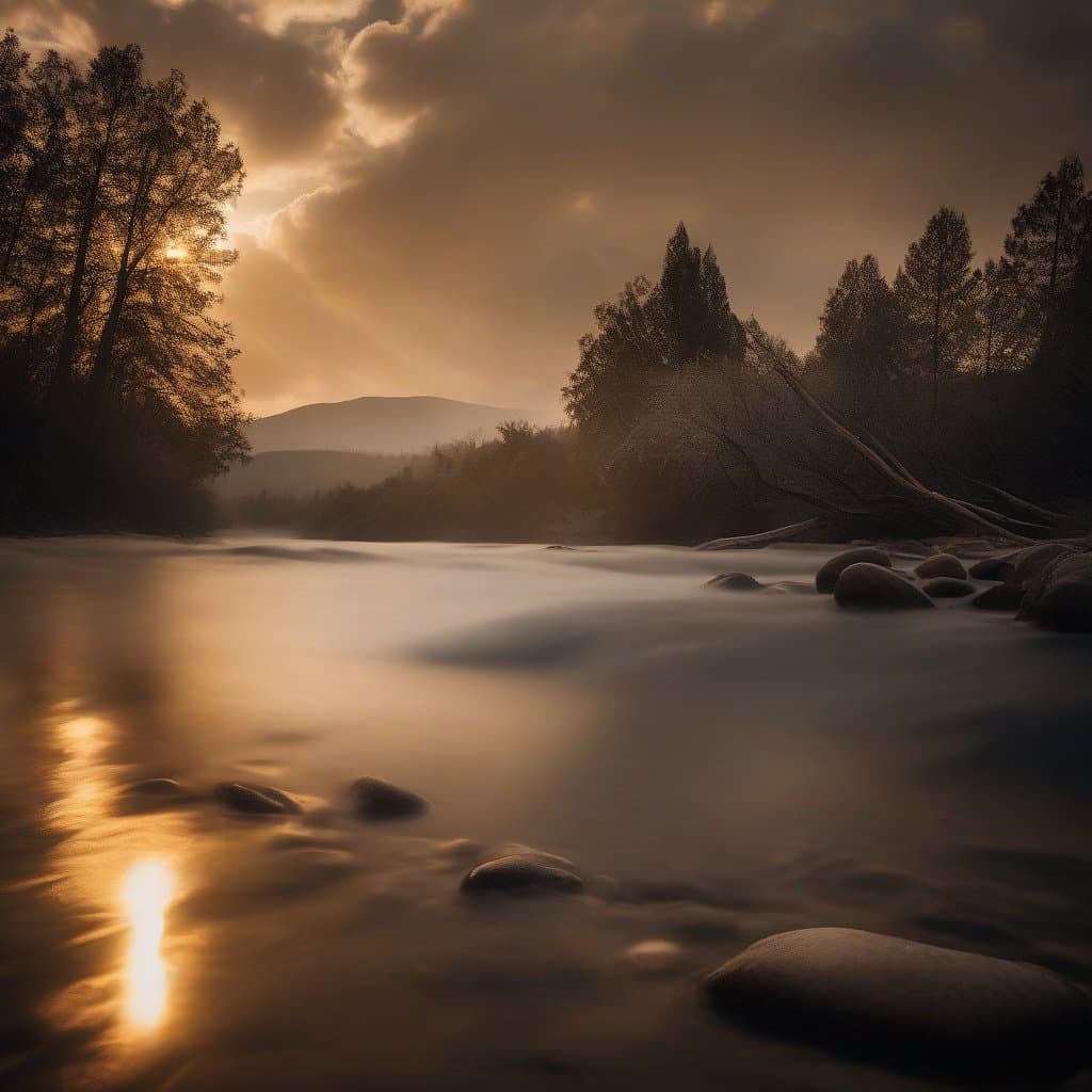 AI generated: Landscape.cinematic photography “Predestined fate, Agony of a sick soul...Take holy water in the pal...