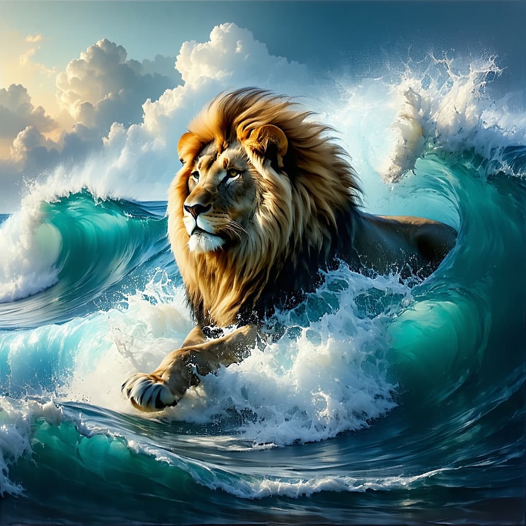 AI generated: A lion in the sea, between the waves.
Le Yack style.
Classy, retro, realistic.