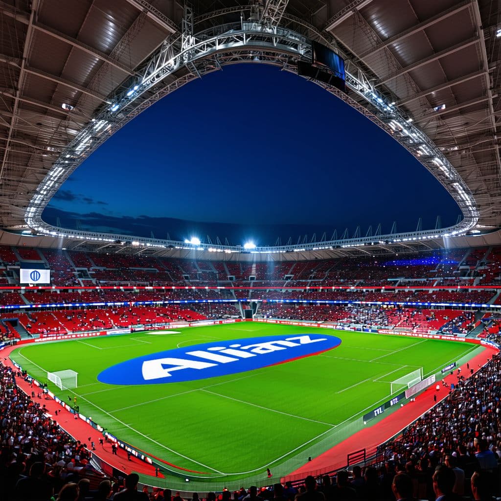 AI generated: A breathtaking wide-angle shot of San Mamés stadium at night, completely full of fans, intense match...