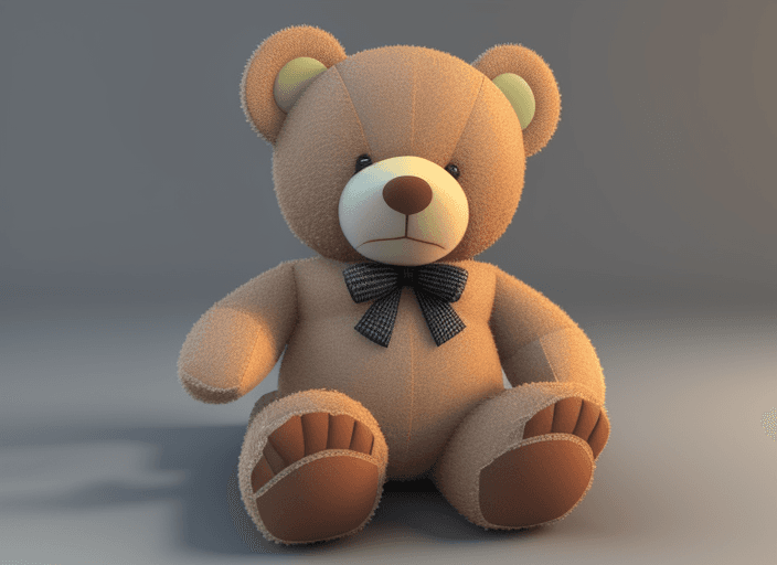 AI generated: 3d teddy bear without tie in the front.  Facing the front with open arms.



