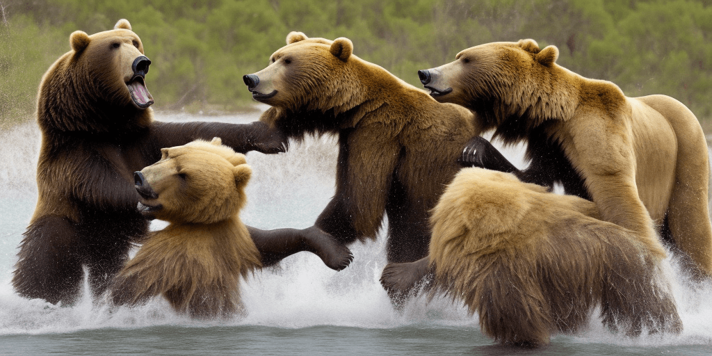 AI generated: a wild bear fighting with a lion, bear has won, blood everywhere