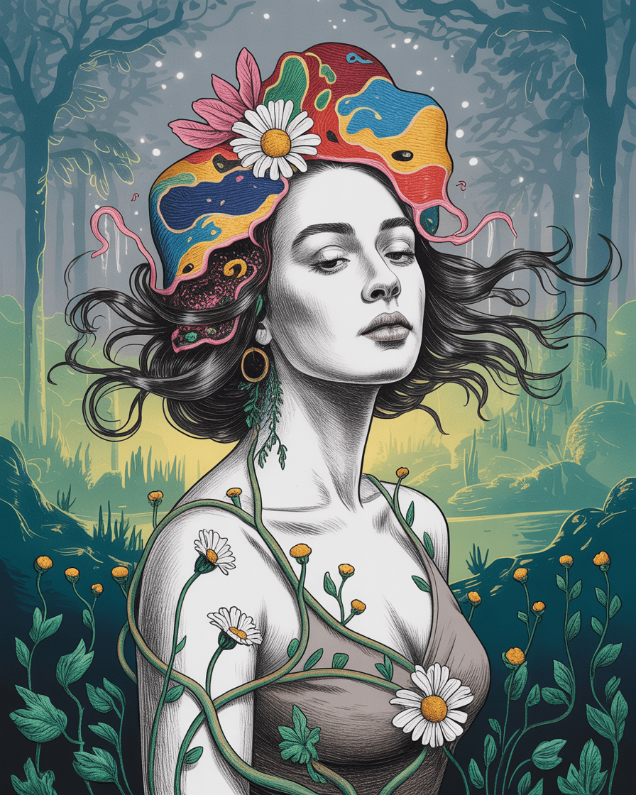 AI generated: Vibrant embroidered portrait, Salvador Dalí inspired, melting fabric elements, surreal stitched feat...