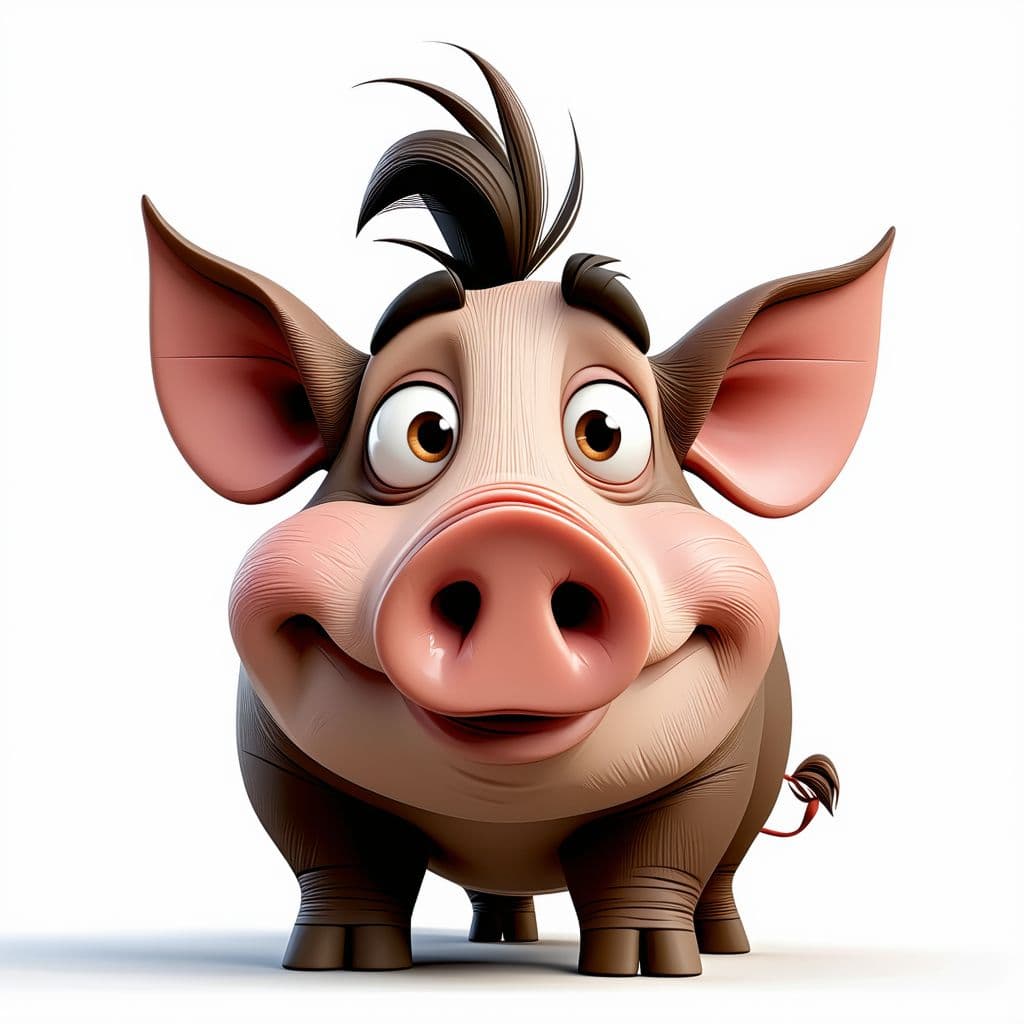 AI generated: funny wild boar for cartoon, bulging eyes,