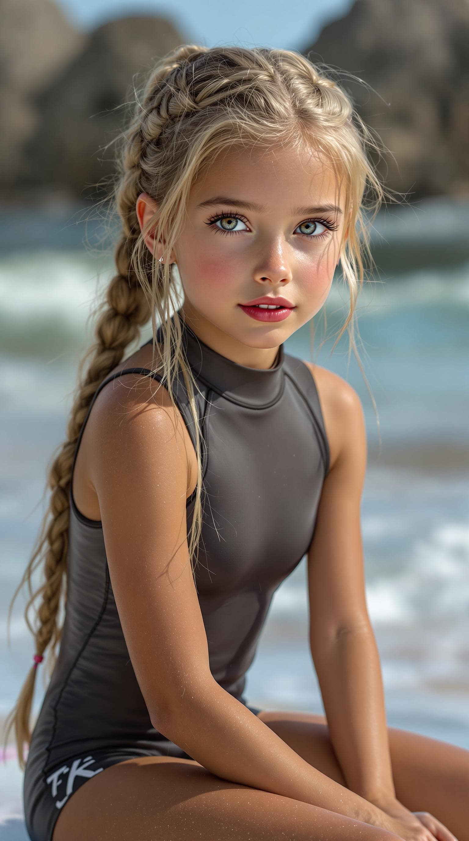 AI generated: a professional photo of a exceptionally beautiful girl in the world (age 7), (seven year old),  at t...