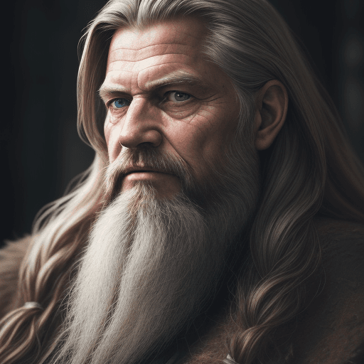 AI generated: A close up picture of a s very old man with long hair and a beard, by Johannes Sveinsson Kjarval, dy...