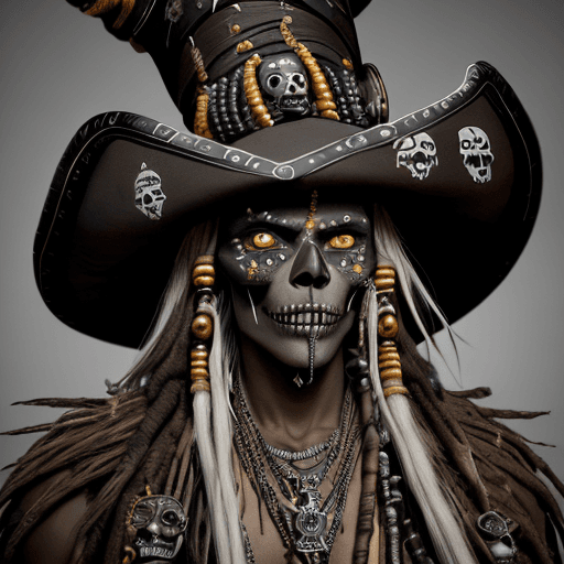 AI generated: Exotic male witch doctor, pirates of the Caribbean style witch doctor, brown skin, witch doctor clot...