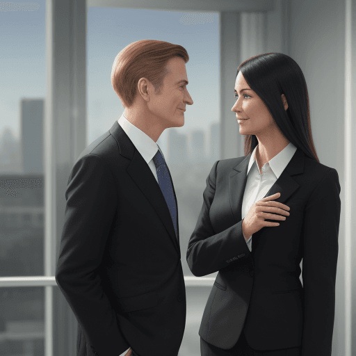 AI generated: Depict two business figures nodding at each other from a some distance, indicating a casual acquaint...