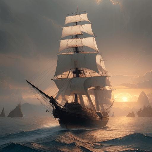 AI generated: Photo of a ultra realistic sailing ship, dramatic light, pale sunrise, cinematic lighting, battered,...