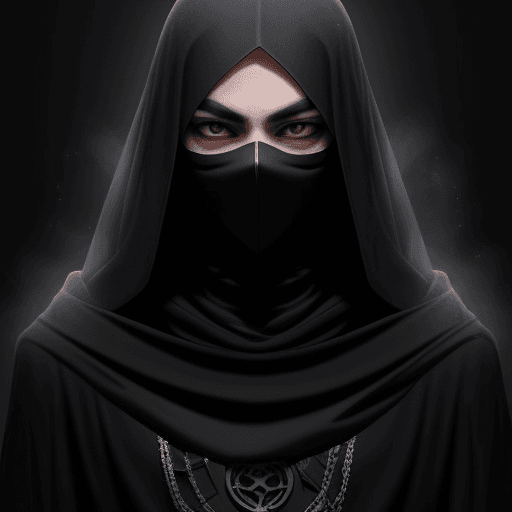 AI generated: /imagine young person with jet-black hair and a mysterious mask, wielding dark magic with an air of ...