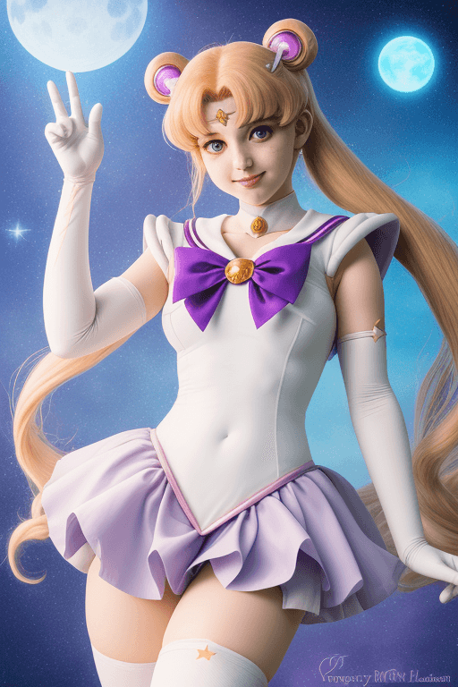 AI generated: (toriel:0.9), (sailor moon cosplay:0.8), magical girl, pose, star, happy, <lora:toriel:1.0>