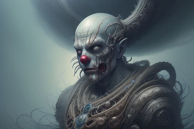 AI generated: Jared Padelecki , zombie , uhd photorealisitc authentic psychotic angry madman wearing ornate clown ...