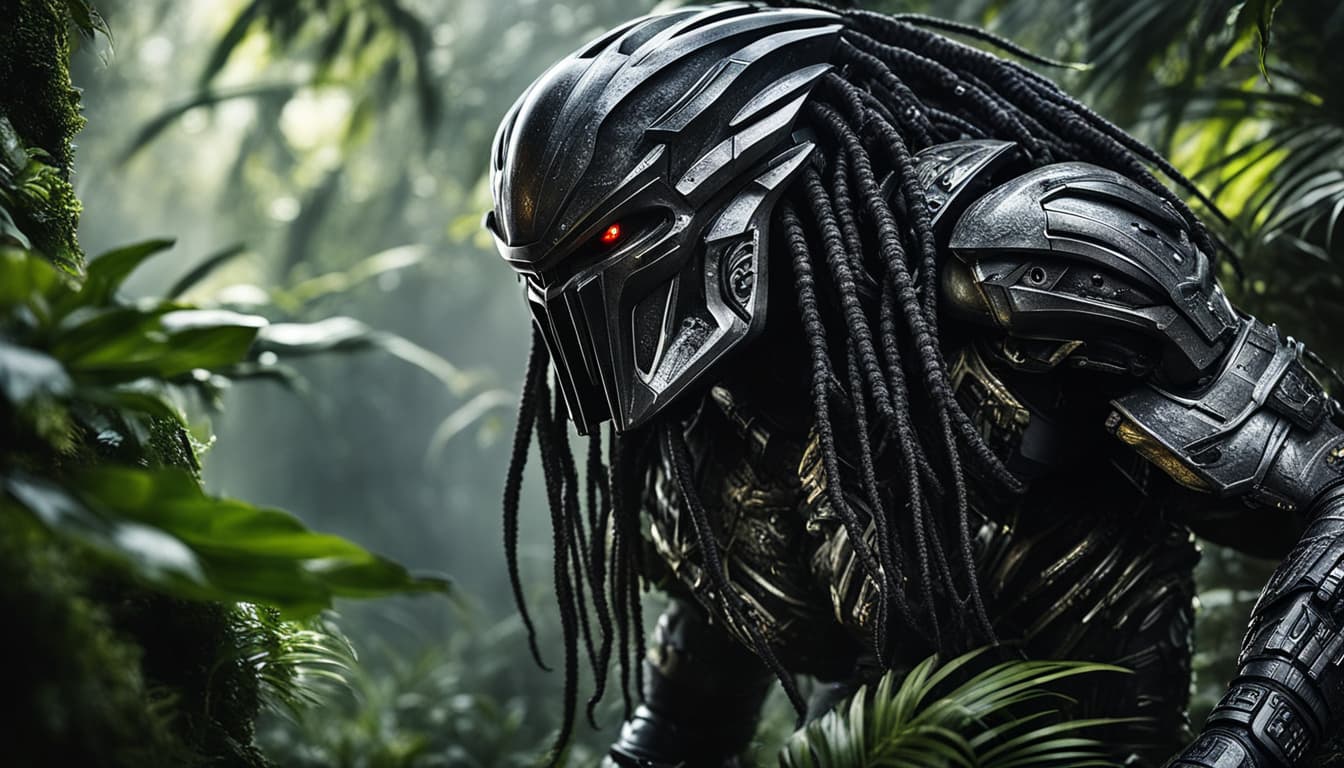 AI generated: 50mm portrait photograph, highly detailed cinematic rendering of Predator, aesthetic ornate muddy an...