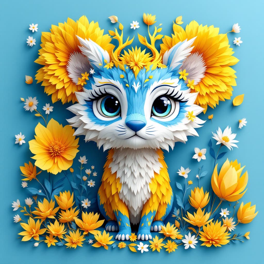 AI generated: 3d rendering, front view, beautiful animals, paper work for a tactile style, select a color palette ...