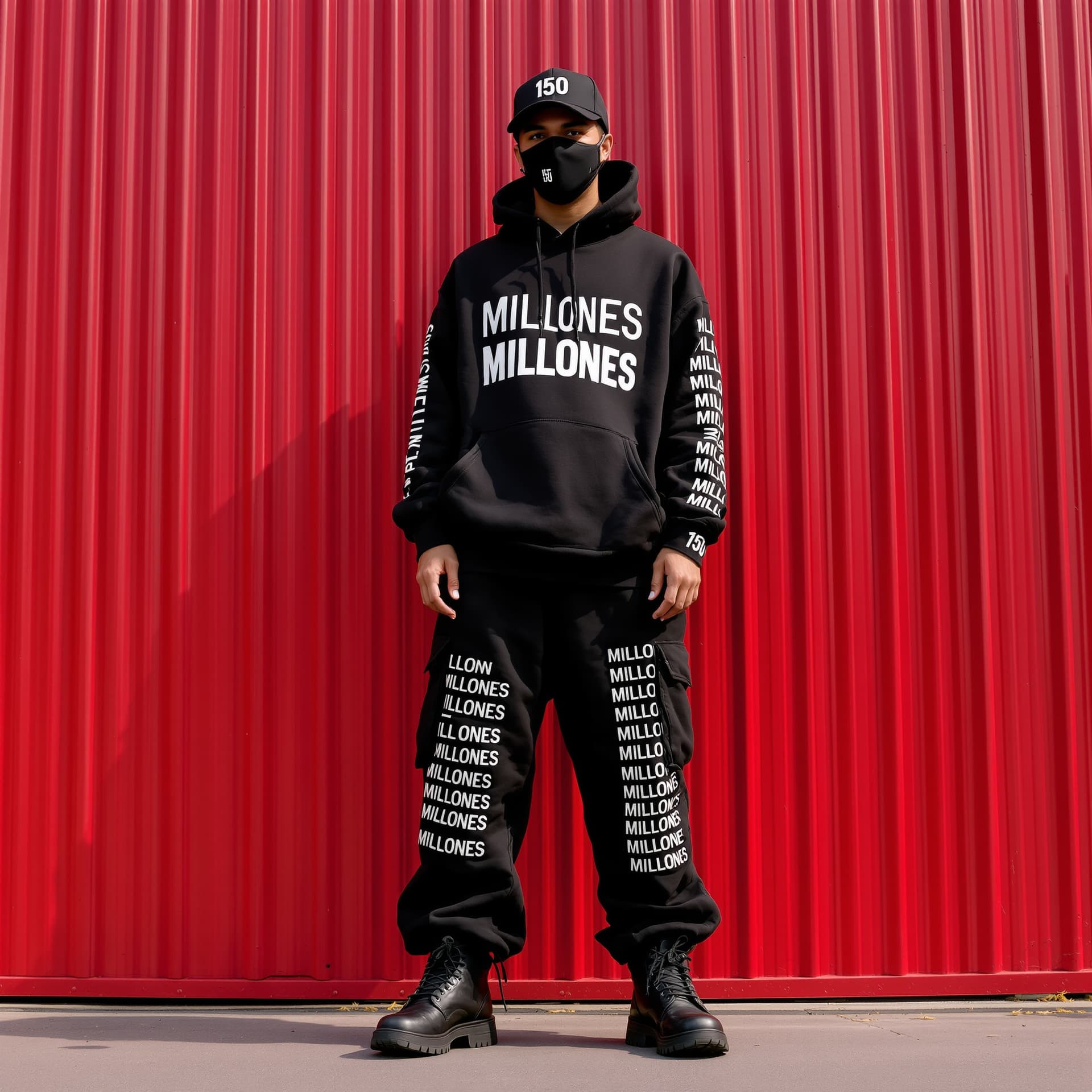 AI generated: MILITARY THEME WEARING. A FACE MASK , BLACK OS STYLE capturing a casual yet stylish vibe, a figure i...