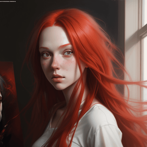 AI generated: a red haired girl with long red hair, a photorealistic painting by Mandy Jurgens, featured on cgsoci...