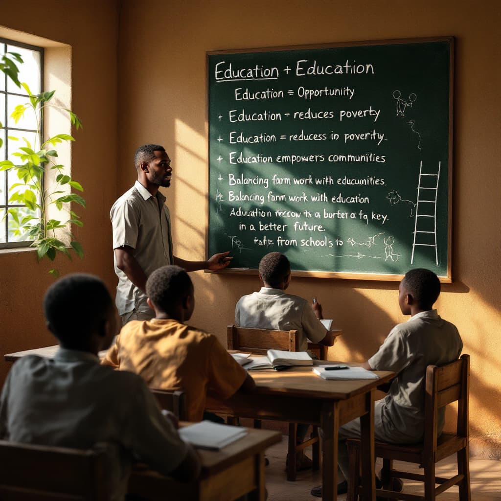 AI generated: A 4K-resolution, ultra-realistic image of a rural Nigerian classroom illuminated by soft sunlight st...