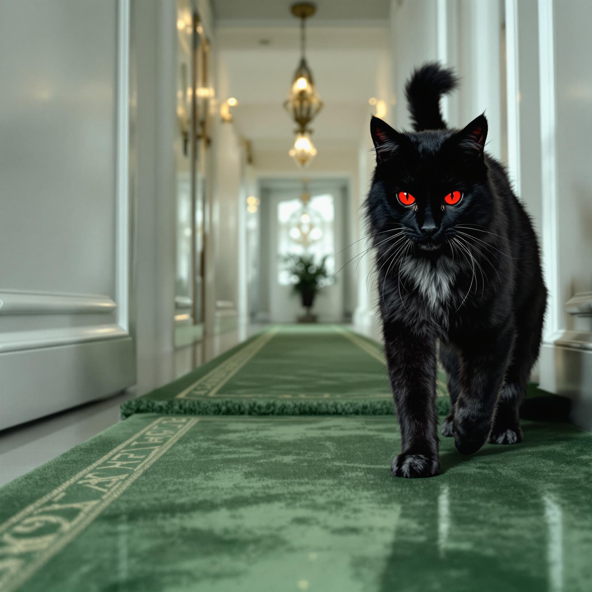 AI generated: A DEMONIAC ​​CAT WITH RED EYES AND AN EVIL LOOK, WITH A JET BLACK FUR, WITH SOME TOUCHES OF GREY FUR...