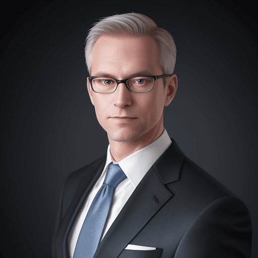 AI generated: Linkedin professional photo of a mid-40 white slim man in a suit with studio lighting, bokeh, corpor...