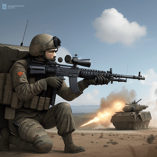 AI generated: un militaire tire sur des guepe a la mitrailleuse,  concept art:: --ar 16:9