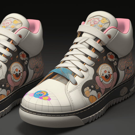 AI generated: sneakers designed by Takashi Murakami, high detail, intricate detail texture, 3d render, unreal engi...