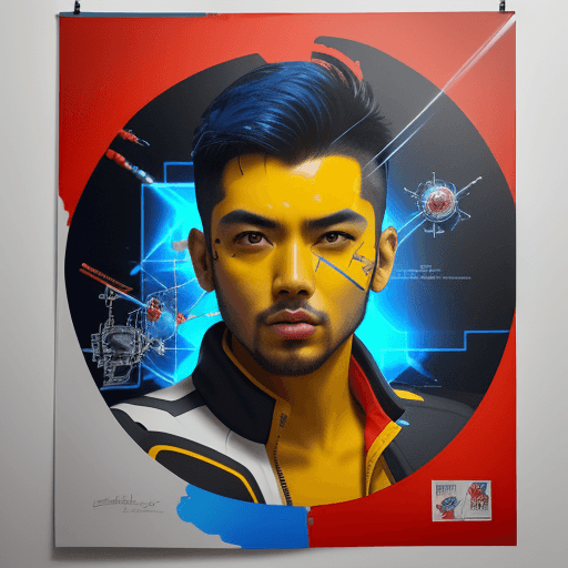 AI generated: Create a striking and bold image of miguel dulay as a poster surrounded by ideas and scientific obje...