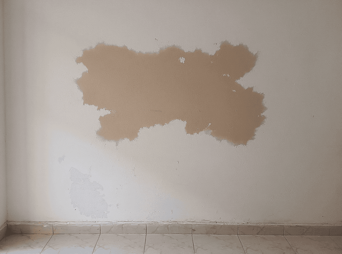 AI generated: Crear una imagen que la pared de la imagen tenga un aspecto de humedad desde el rodapie a una altura...