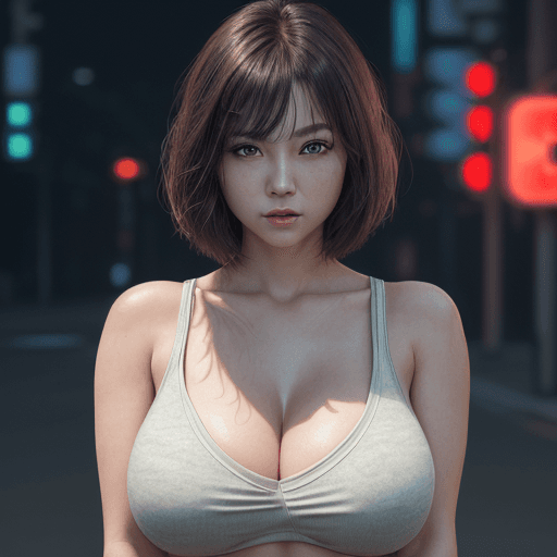 AI generated: milf japanese thick body, (Cute Loose Bob hair), (casual clothes), (showing midriff), (gigantic brea...