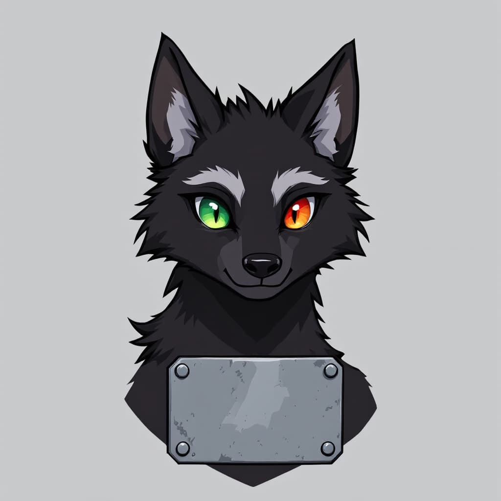 AI generated: Black Wolf fursona with gray highlights. It has four ears. It also has two pairs on eyes which conta...