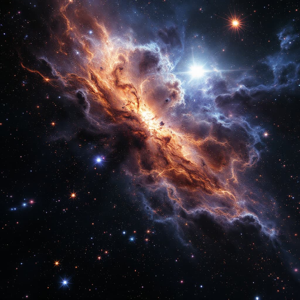 AI generated: A view of a galaxy collision. The style is reminiscent of a Hubble Space Telescope image, with a foc...