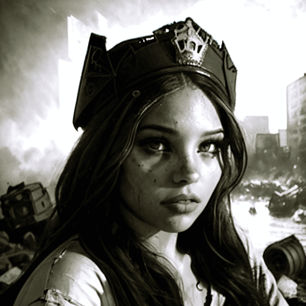 AI generated: young girl whose face is centered in the frame, the beauty of her face is obscured by a massive pile...