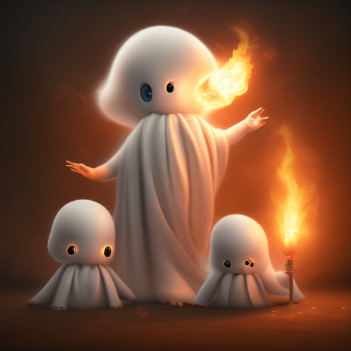 AI generated: a group of cute baby ghost around a fireball  natural light with warm tones — ar 1:1 — niji 5 — styl...