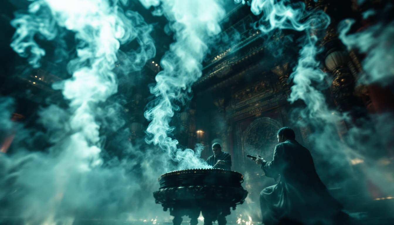 AI generated: Inside the Smoke of Burning Incense (Low-Angle Shot – Abstract Depth of Field)
The camera floats ins...