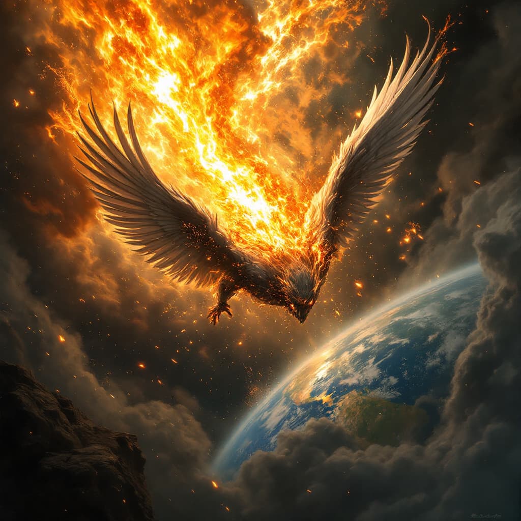 AI generated: "The Fall of Lucifer" –
(Lucifer, 1.6 weight) plummeting headfirst toward Earth, wings sharply swept...