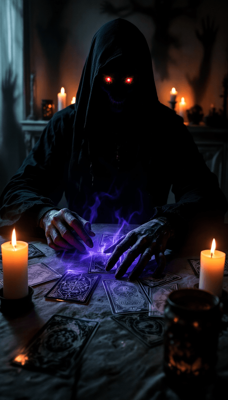 AI generated: A shadowy figure sits at a table bathed in flickering candlelight, their form barely visible apart f...