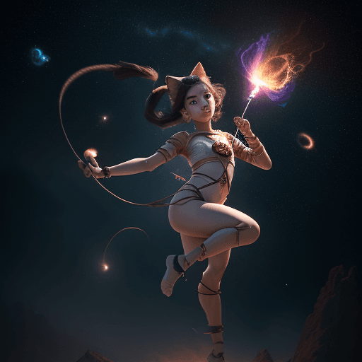 AI generated: cinematic portrait of a young beautiful pretty and cute female with a monkey tail, kitty ears and ca...