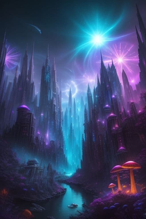AI generated: surreal atmosphere, city, future, sci-fi, epic fantasy photo, city illuminated by a red and blue lig...