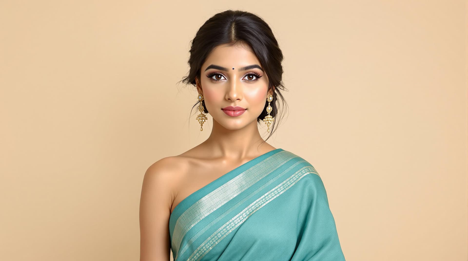 AI generated: Portrait of a young woman, likely in her late teens or early twenties, of South Asian descent.  She ...