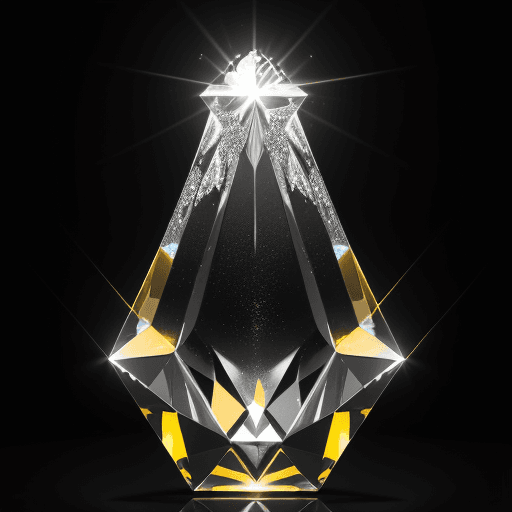 AI generated: Commercial photography, liquid gold splash, Crystal Cut Diamond Shape Trophy, white lighting, studio...