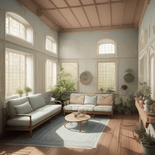 AI generated: High resolution photography interior design, dreamy sunken living room conversation pit, wooden floo...