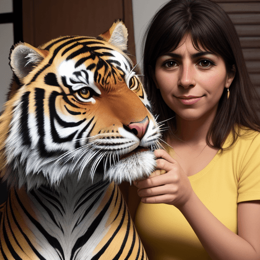 AI generated: tigre con una gallina 