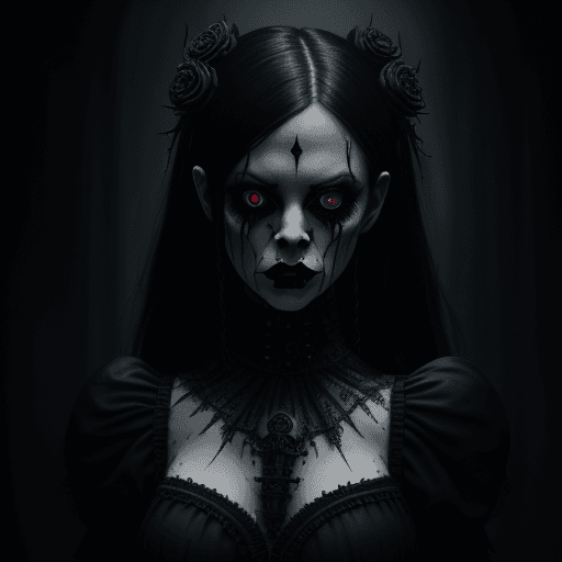 AI generated: A goth macabre grotesque female wearing occult attire, horror, dark, intricate design and details, d...