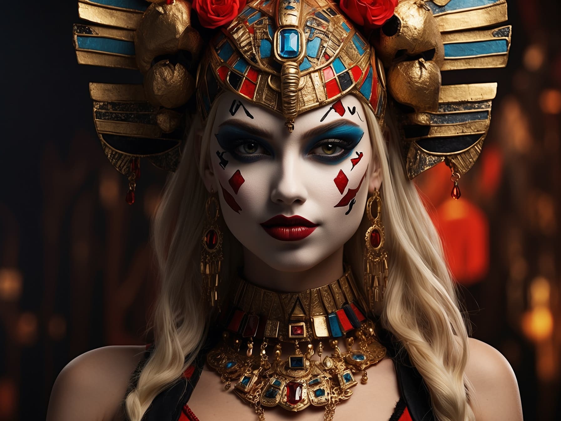 AI generated: A breathtaking artwork featuring Harley Quinn as a captivating Pharaoh God, a true masterpiece that ...