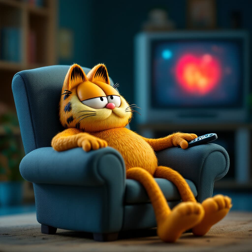 AI generated: Plasticine figure of a big lazy cat Garfield. From the cartoon Garfield. He is lazily sitting in a h...