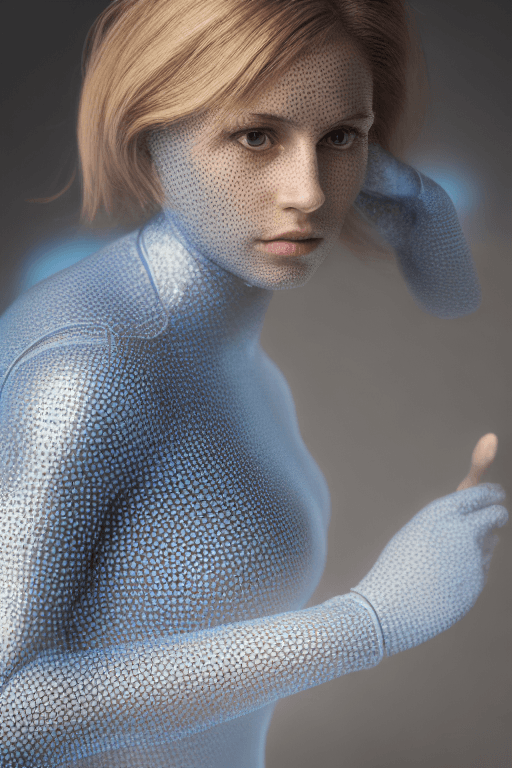 AI generated: female dressed as invisible woman, (full body visible), looking at viewer, portrait, photography, de...